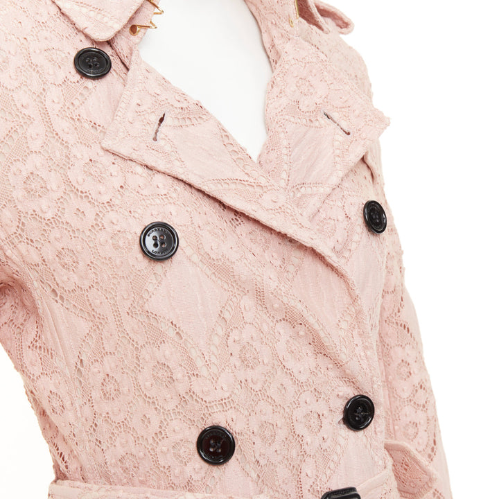 BURBERRY 2016 Kensington pink lace double breasted belted trench coat UK8 S