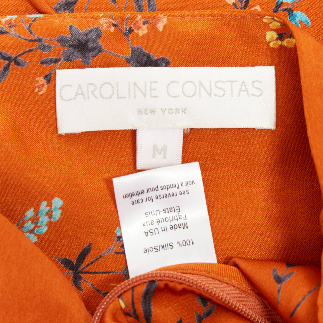 CAROLINE CONSTAS 2018 orange floral silk crop twist high low trained camisole M