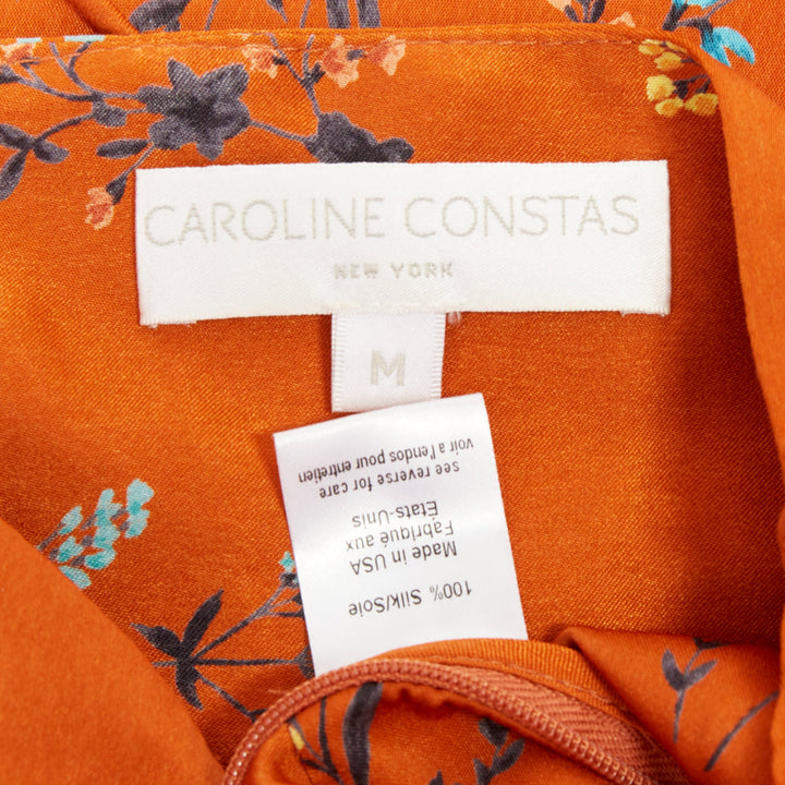 CAROLINE CONSTAS 2018 orange floral silk crop twist high low trained camisole M