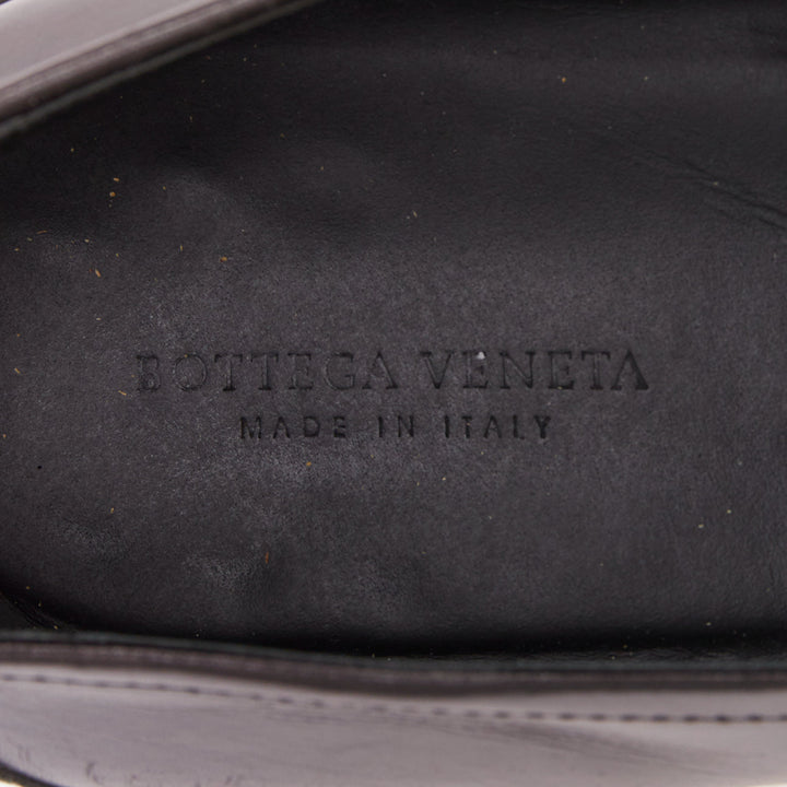 BOTTEGA VENETA Intrecciato black burgundy woven leather penny loafers EU43