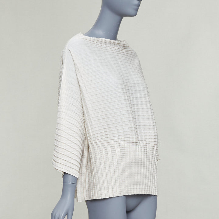 ISSEY MIYAKE Pleats Please steel grey crinkled batwing bateau  top JP3 L