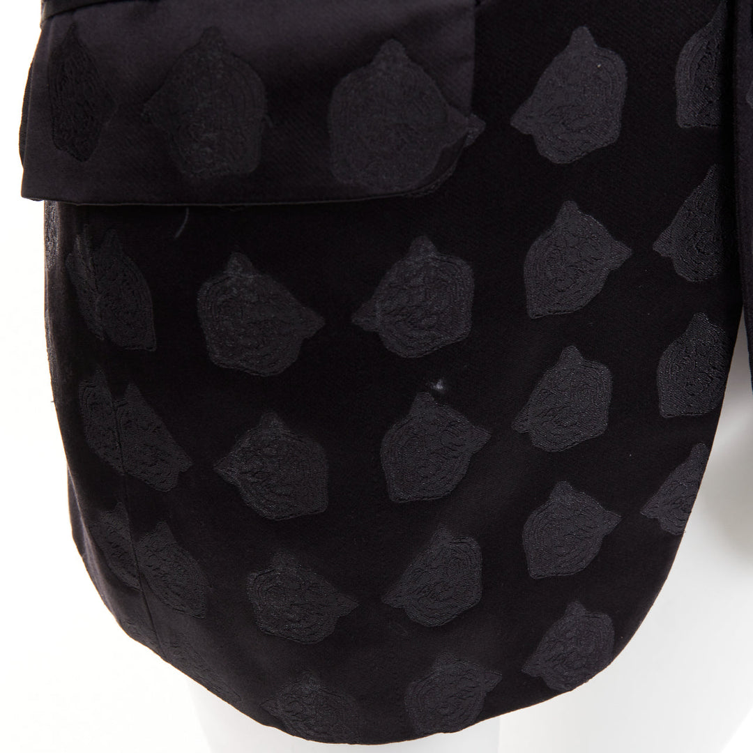 GUCCI black silk jacquard Tiger Hollywood applique tuxedo blazer IT44 XS