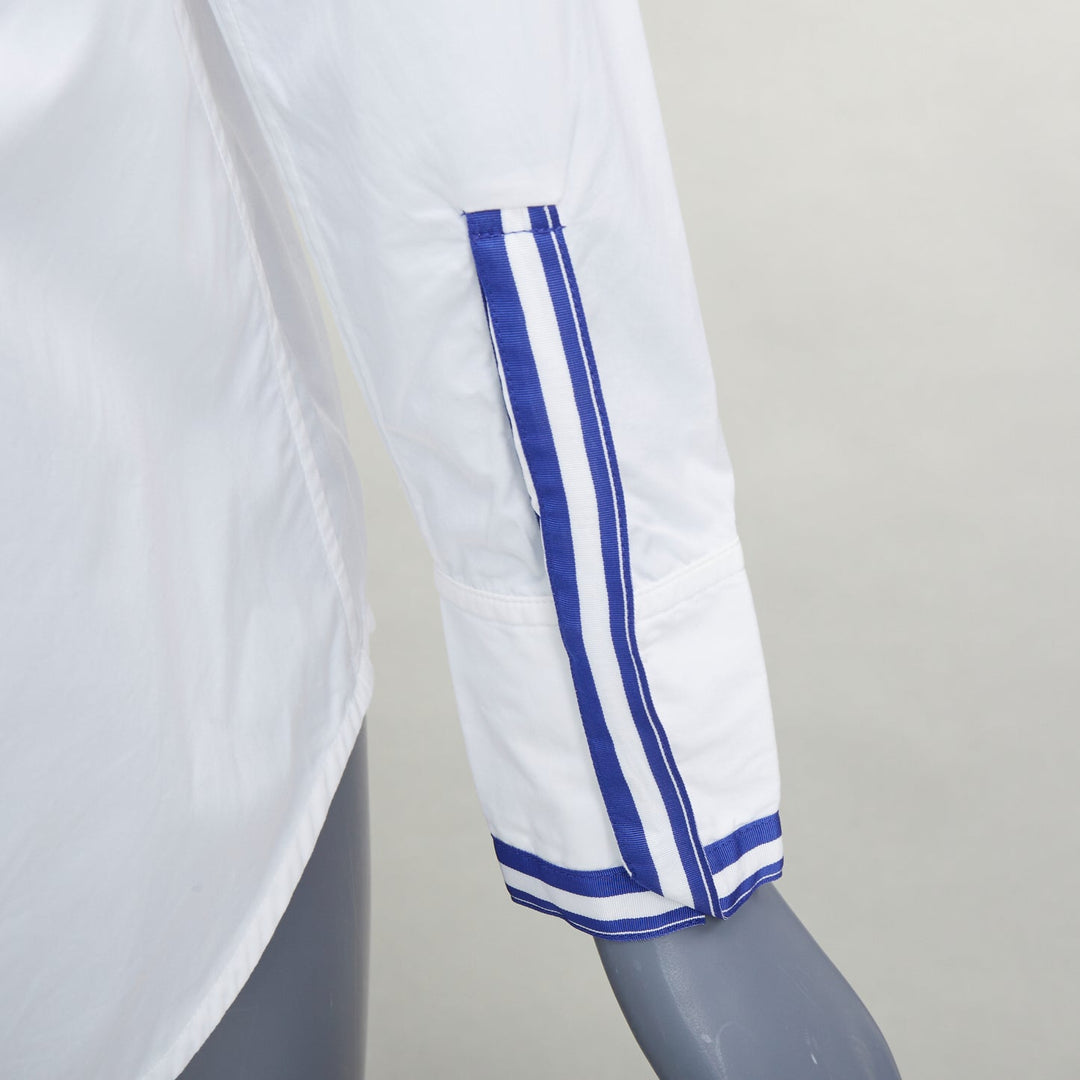 HERMES white blue 100% cotton nautical stripes short collar shirt FR34 XS
