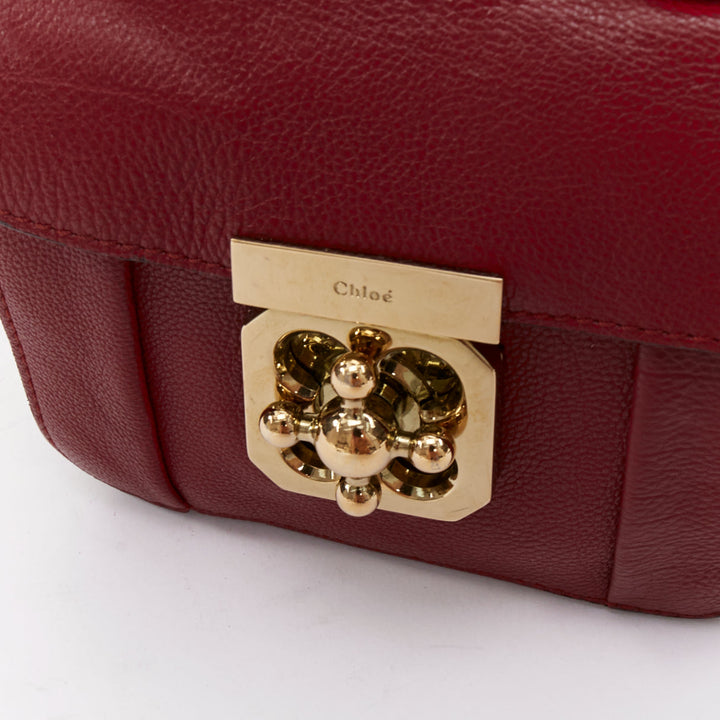 CHLOE Mini Elsie burgundy leather gold turnlock mini crossbody bag