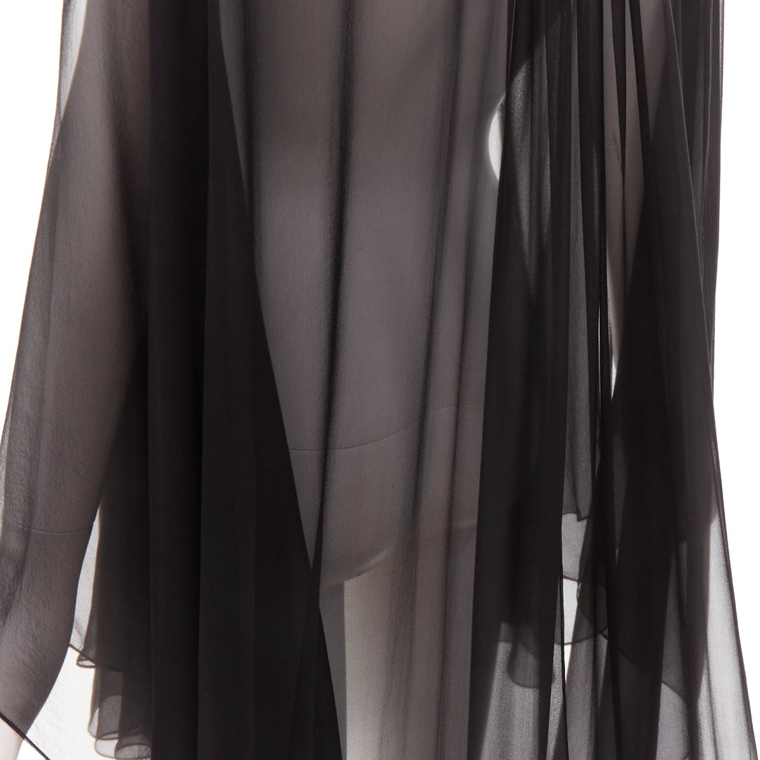 ALEXANDRE VAUTHIER COUTURE black sheer flowey cape sleeve asymmetric cape kaftan
