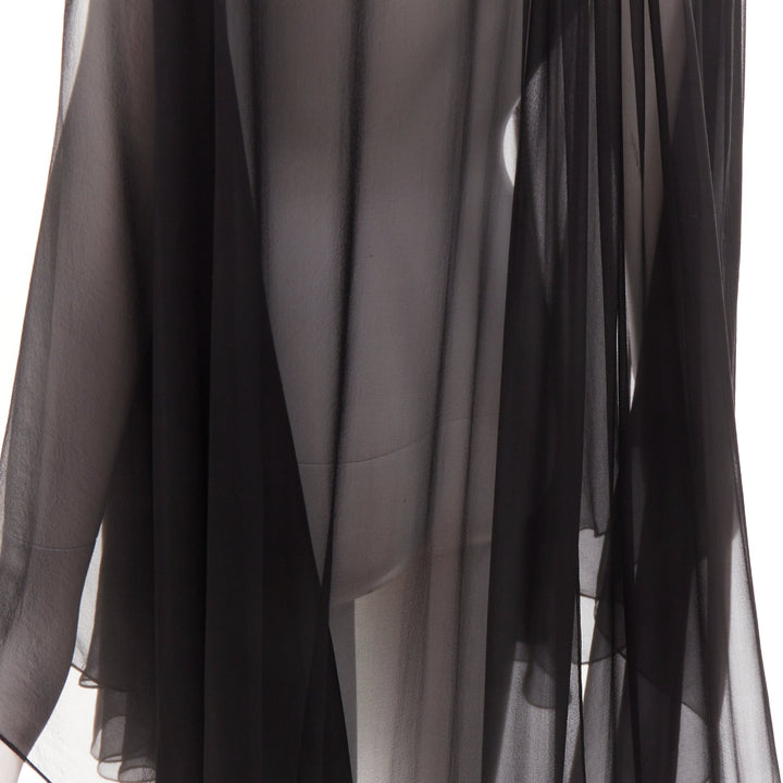 ALEXANDRE VAUTHIER COUTURE black sheer flowey cape sleeve asymmetric cape kaftan