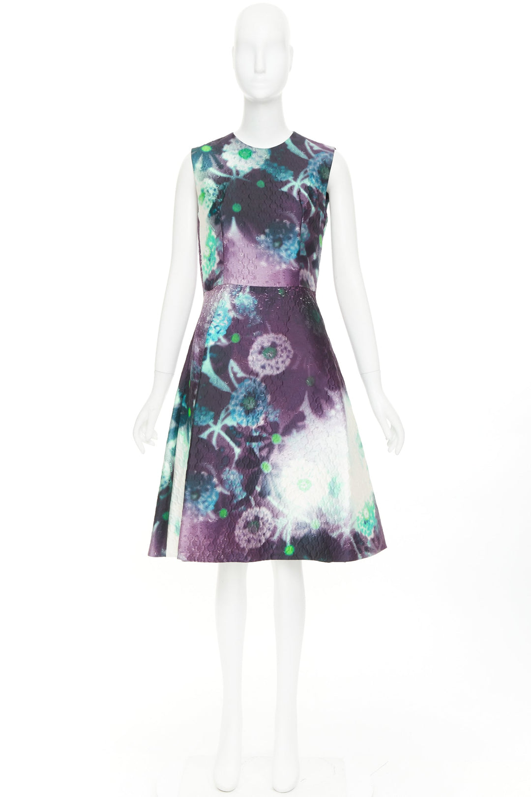 PRADA 2018 purple abstract graphic floral matelasse jaquard midi dress IT40 S