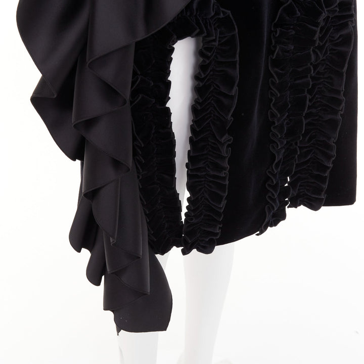 CHRISTOPHER KANE Runway black velvet satin paneled ruffled midi dress UK10 M