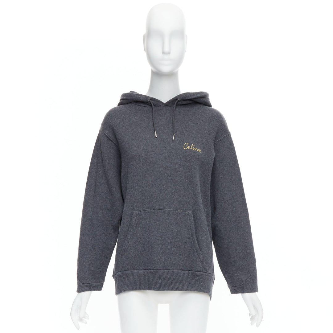CELINE Hedi Slimane grey 100% cotton gold lurex embroidery hoodie sweatshirt L