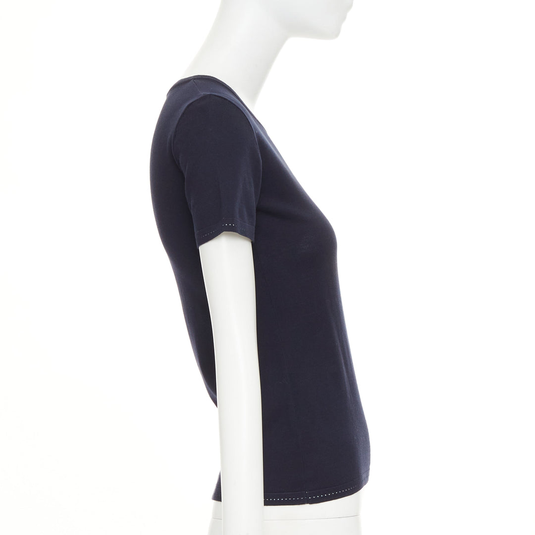 CHANEL SPORT 07C Vintage vertical logo intarsia knit short sleeve top FR34 XXS