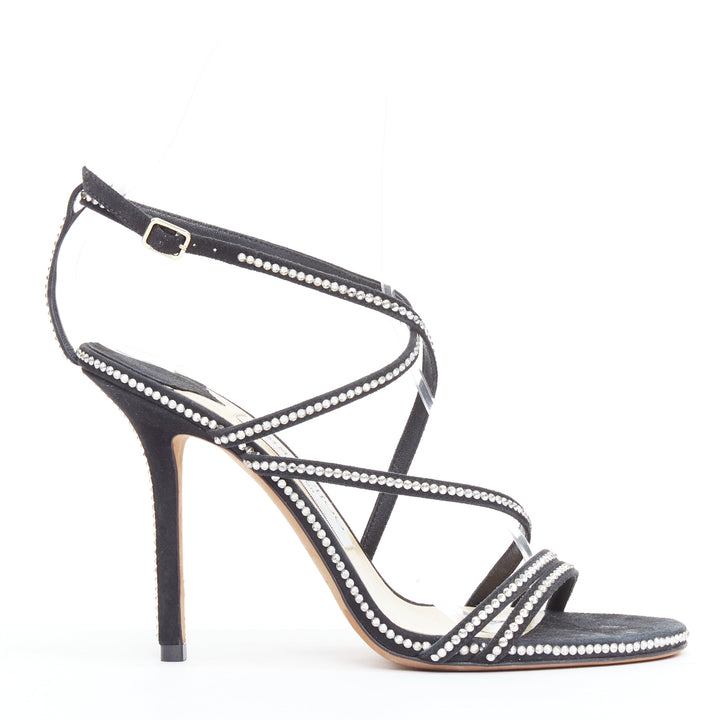 JIMMY CHOO black suede crystal d'orsay strappy sandals EU36