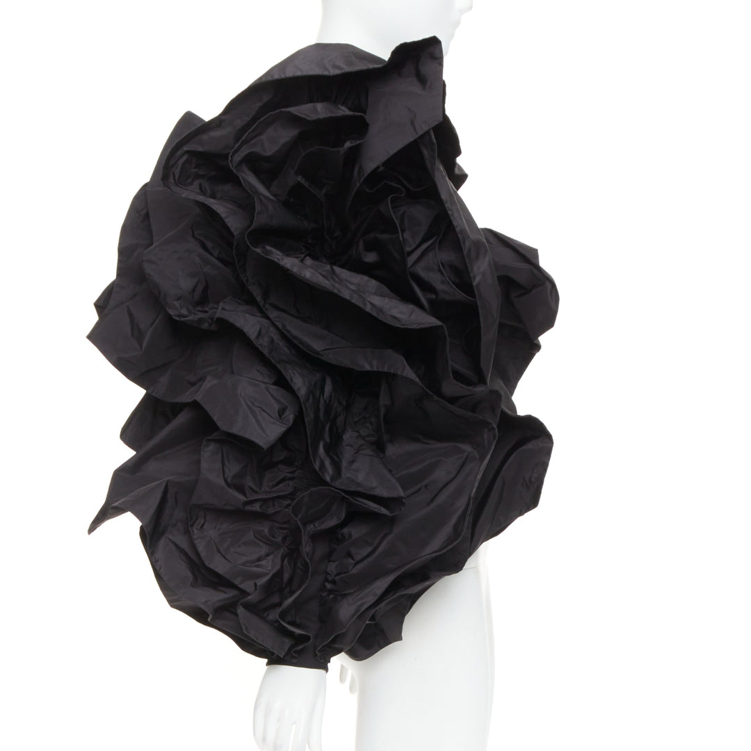 ALEXANDRE VAUTHIER black taffeta voluminous ruffle dramatic single sleeve XS