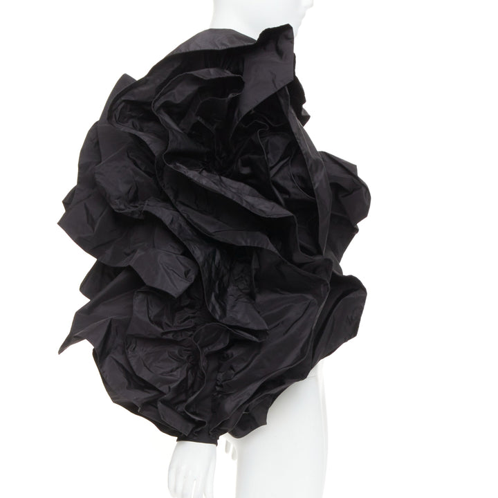 ALEXANDRE VAUTHIER black taffeta voluminous ruffle dramatic single sleeve XS
