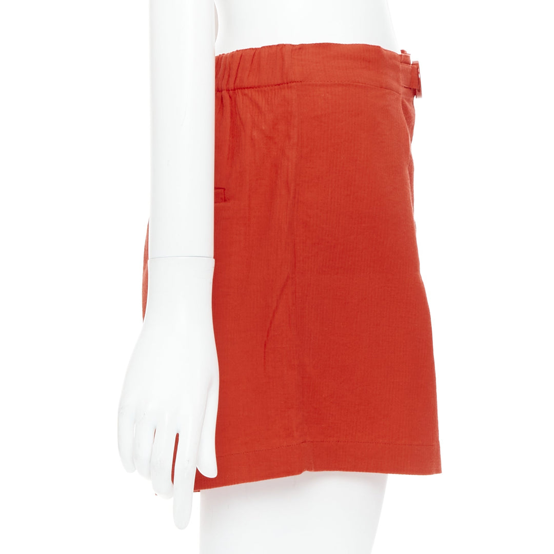 HERMES Chaine D'Ancre red cotton blend buckle pleated shorts FR36 S