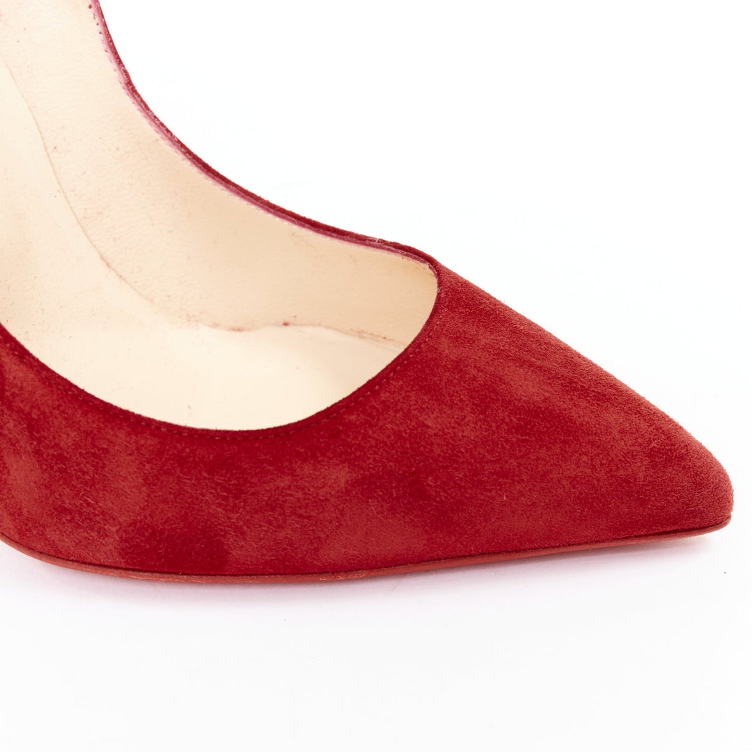 CHRISTIAN LOUBOUTIN Victorina 100 Veau Velours Carmin red suede flame pumps EU38