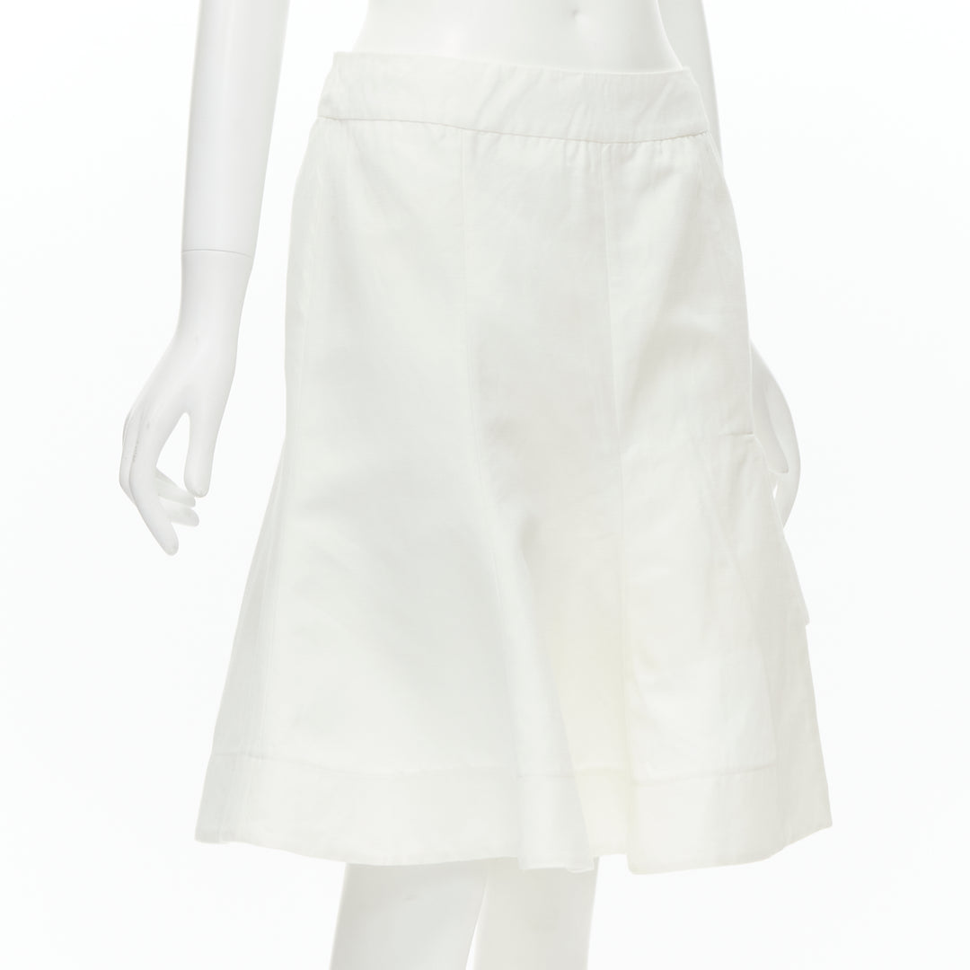 MARNI white cotton linen asymmetric step hem pleated flared skirt IT42 S