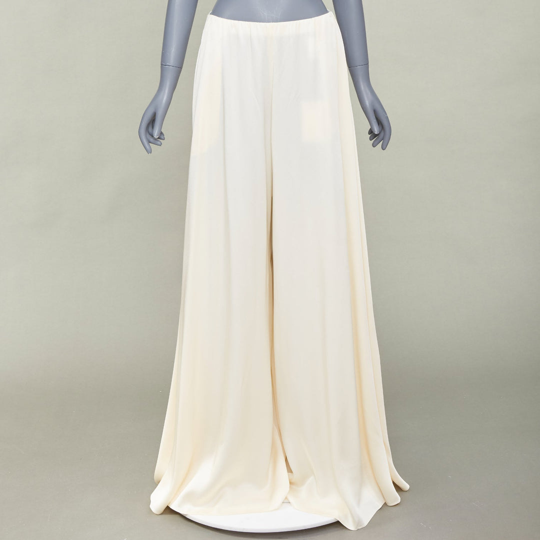 ROSETTA GETTY cream fluid satin woven palazzo utility wide leg pants US8 L