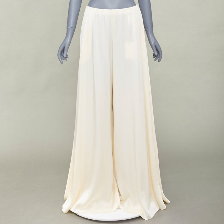 ROSETTA GETTY cream fluid satin woven palazzo utility wide leg pants US8 L