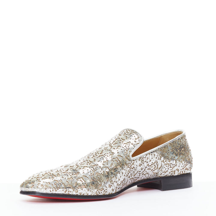 CHRISTIAN LOUBOUTIN Dandelion silver mirrored laser cut leather loafers EU40.5