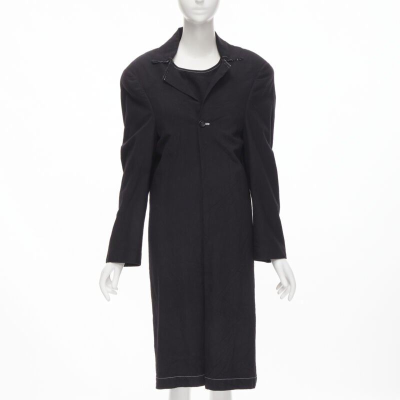 vintage JUNYA WATANABE 1994 black wool shoulder padded layered coat dress S