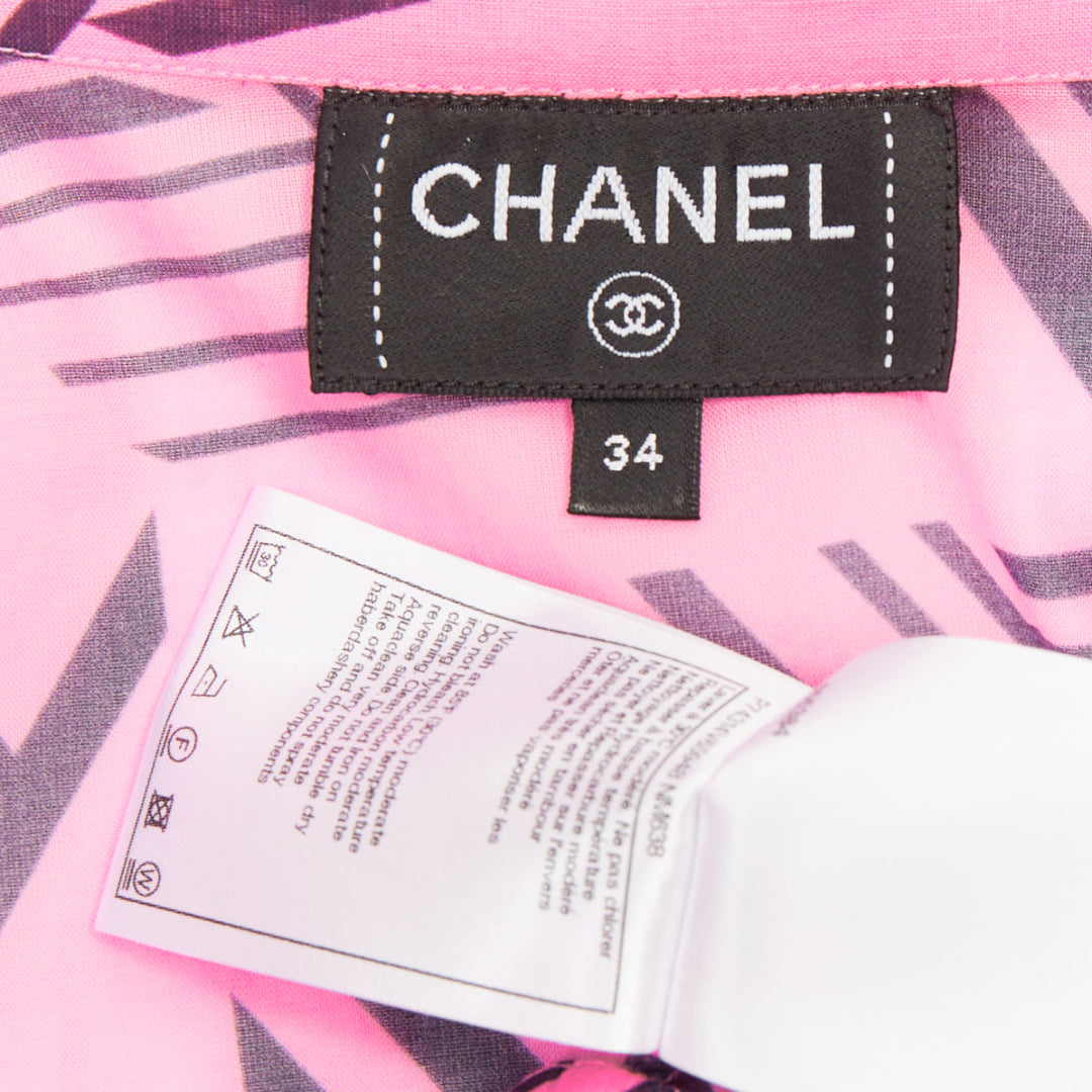 CHANEL 2023 Coco Beach pink cc geometric star graphic button crop shirt FR34