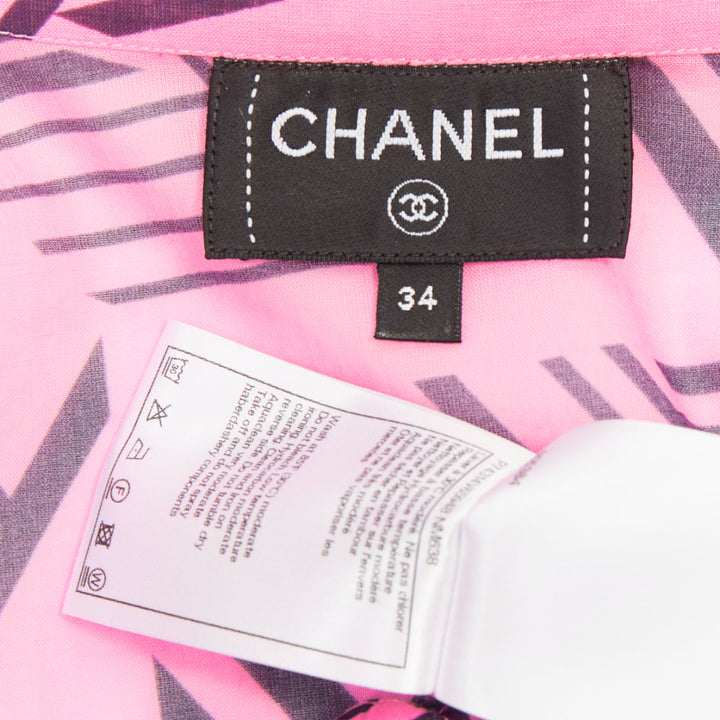 CHANEL 2023 Coco Beach pink cc geometric star graphic button crop shirt FR34