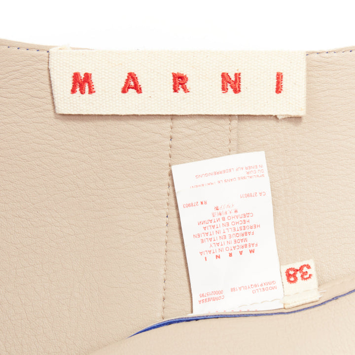 MARNI cobalt blue beige lined lamb leather rounded sleeve cropped jacket IT38 XS