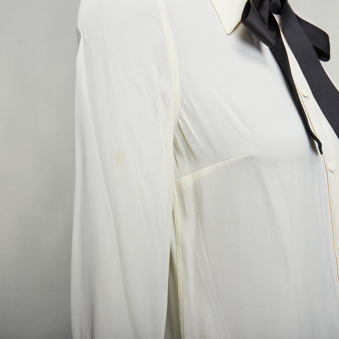 DOLCE GABBANA black cream silk blend tie neck blouse shirt IT38 XS