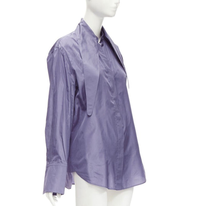 VALENTINO 2022 Runway purple lilac silk taffeta tie oversized shirt IT36 XS