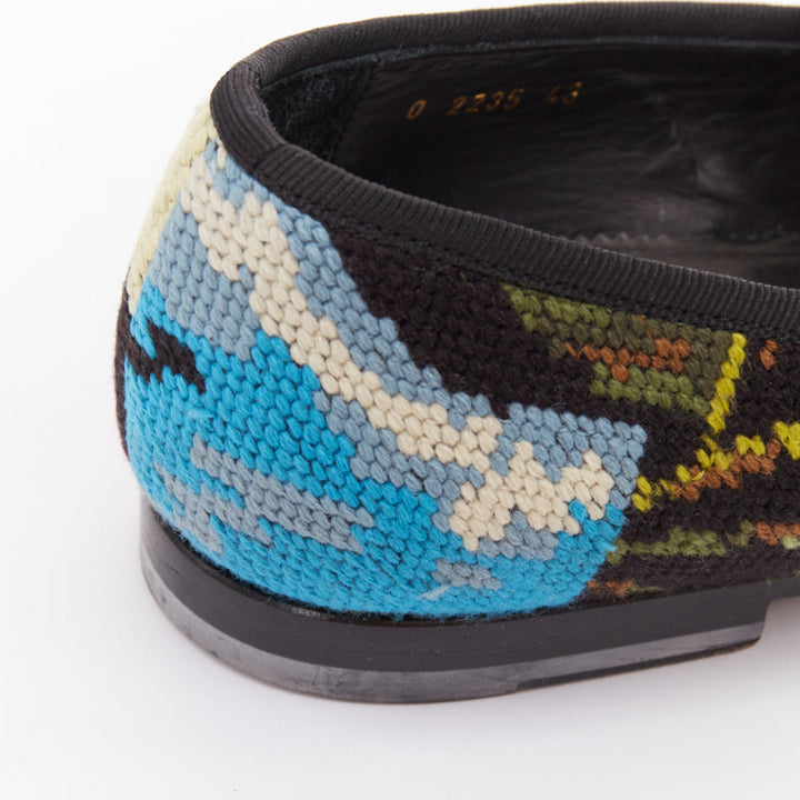 ALEXANDER MCQUEEN 2012 floral needlepoint textile evening slipper loafers EU43