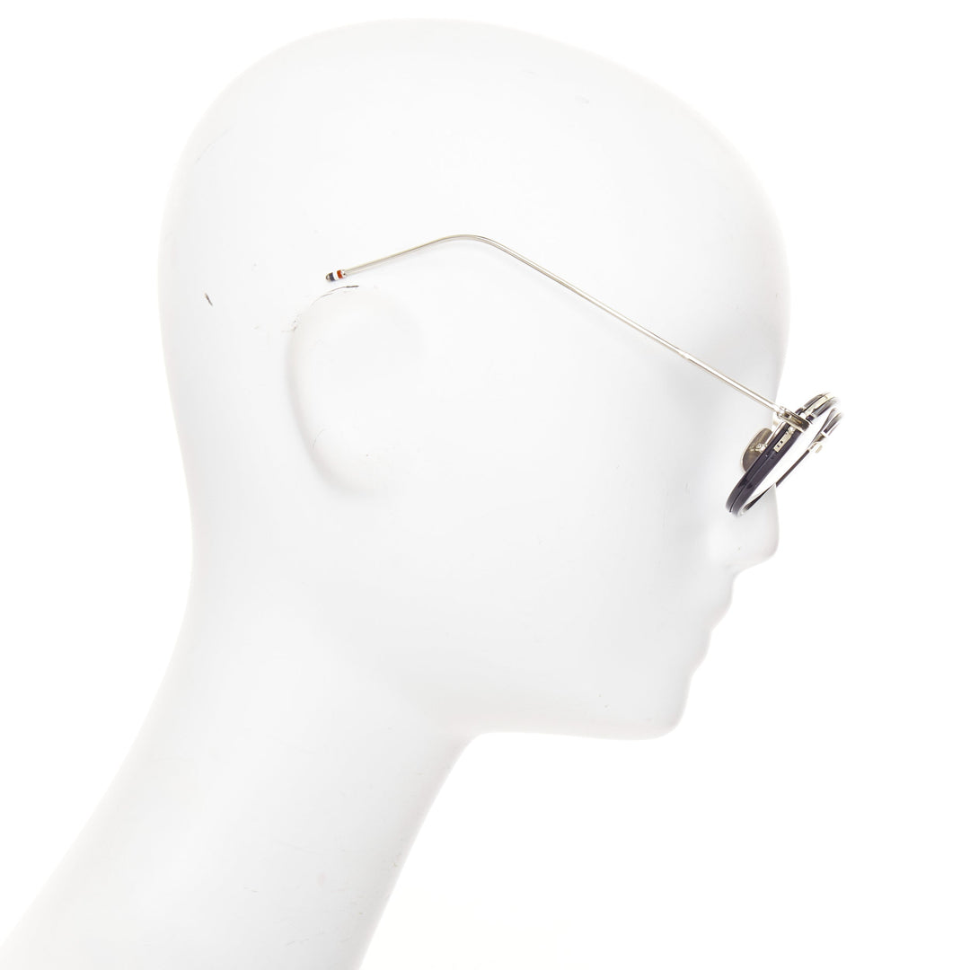 THOM BROWNE TB-011-H-NVY-SL-V-49 navy acetate silver metal optical glasses 49mm