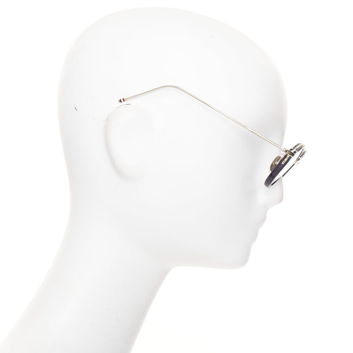 THOM BROWNE TB-011-H-NVY-SL-V-49 navy acetate silver metal optical glasses 49mm