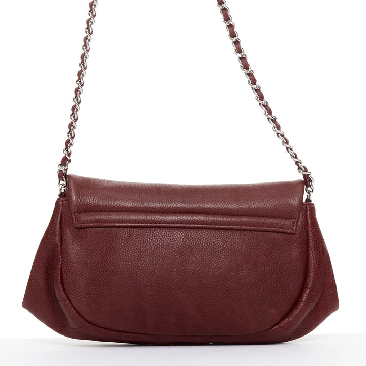 CHANEL Half Moon red grained leather CC quilted flap crossbody WOC bag