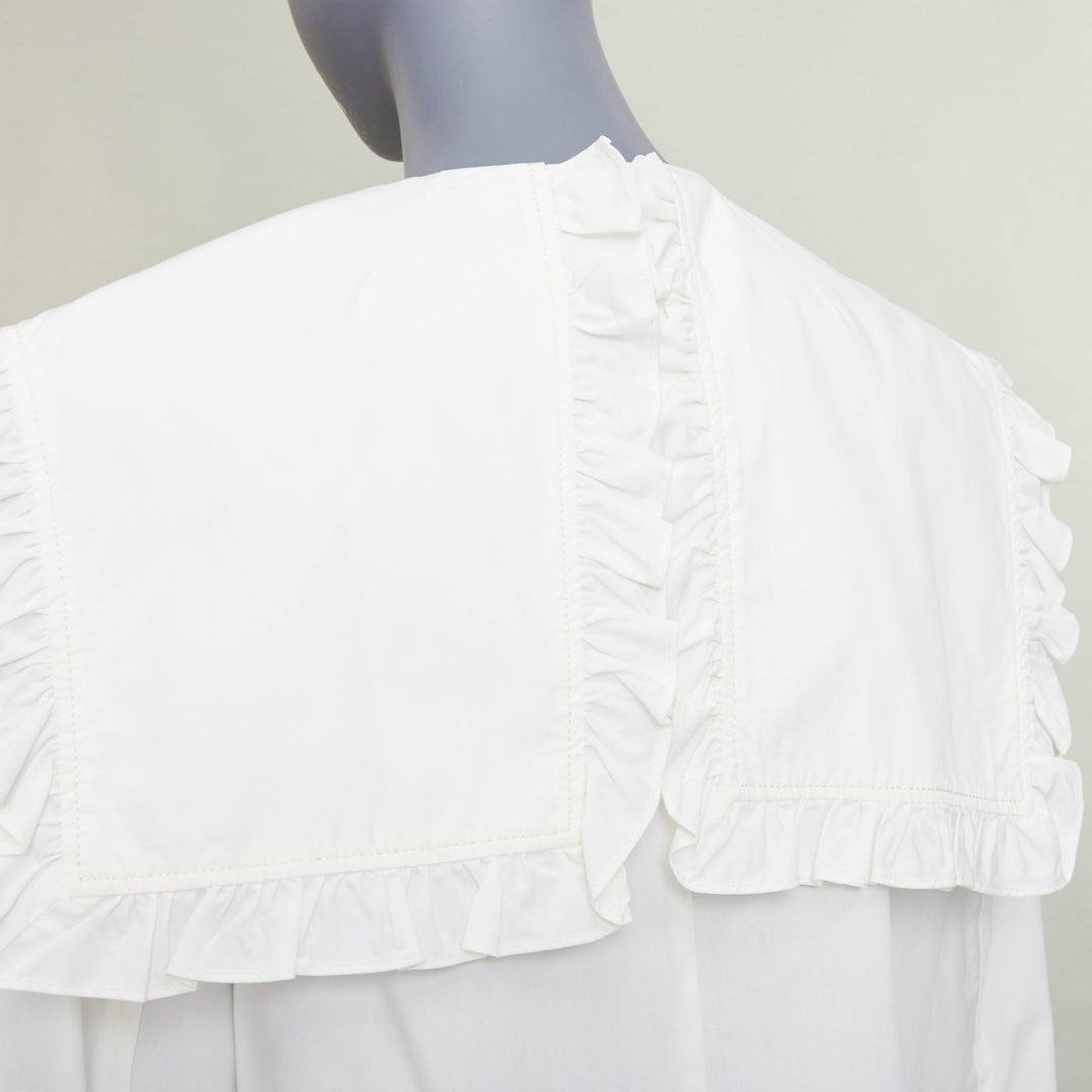 REJINA PYO Tate cream white ruffled sailor collar cotton-poplin  bow shirt S