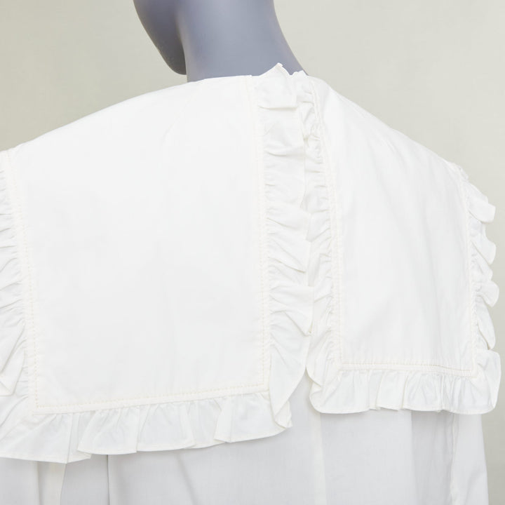 REJINA PYO Tate cream white ruffled sailor collar cotton-poplin  bow shirt S