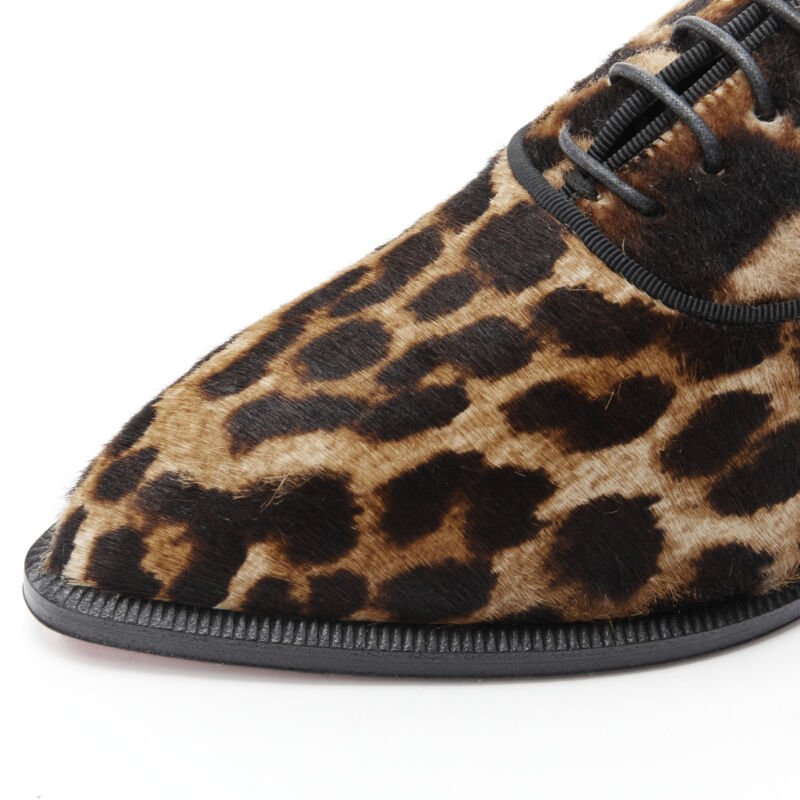 CHRISTIAN LOUBOUTIN Zazou Flat Pony brown leopard print oxford brogue EU35