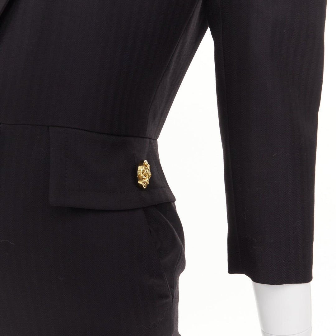 SAINT LAURENT 2022 black wool padded shoulder lapel blazer jumpsuit FR34 XS