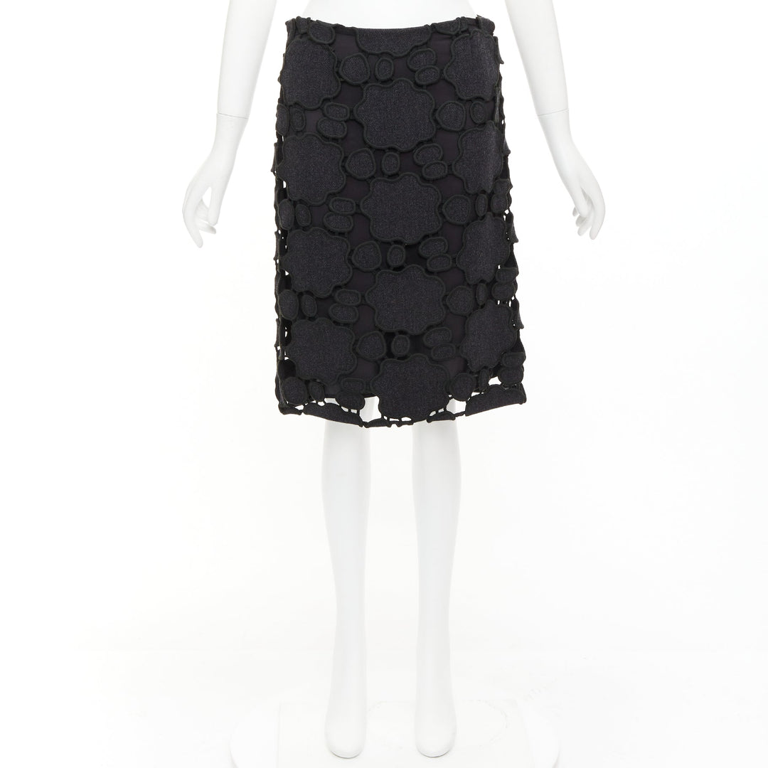 MIU MIU Vintage grey wool cloud cut out embroidery anglais skirt IT38 XS