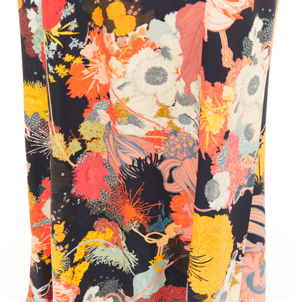 DRIES VAN NOTEN 2017 Runway orange yellow black floral Vneck midi dress FR36 S