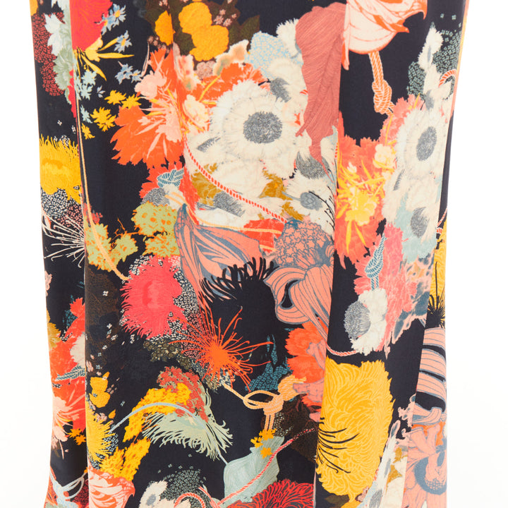 DRIES VAN NOTEN 2017 Runway orange yellow black floral Vneck midi dress FR36 S