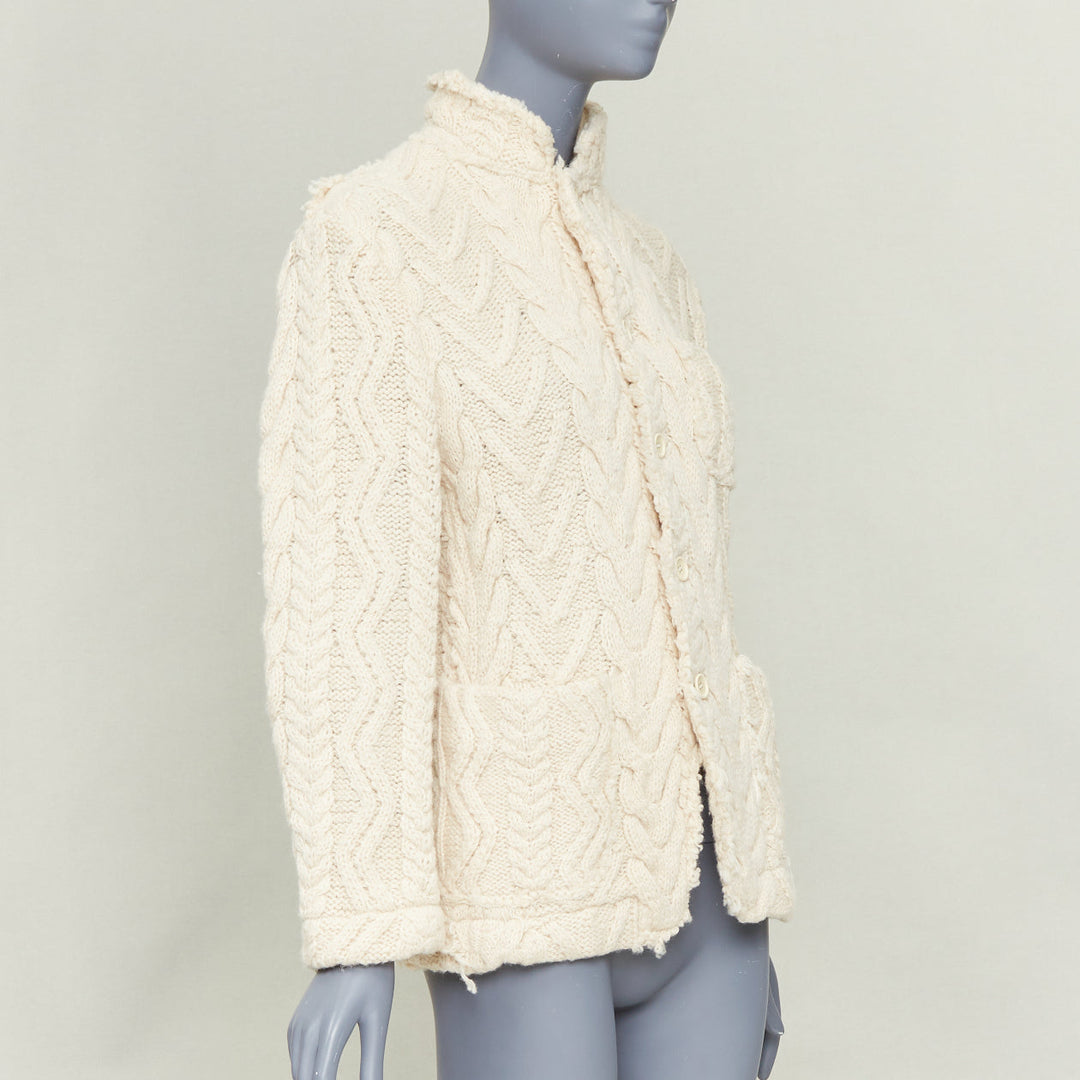 JUNYA WATANABE MAN 2003 cream frayed edge wool cable knit tailored jacket M