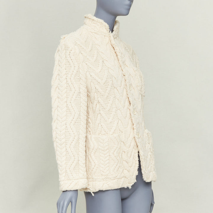 JUNYA WATANABE MAN 2003 cream frayed edge wool cable knit tailored jacket M