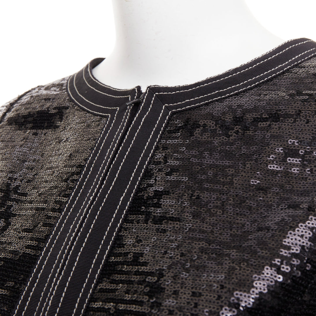 CHANEL 13C Paris Versailles black sequin embellished cropped zip jacket FR36 S