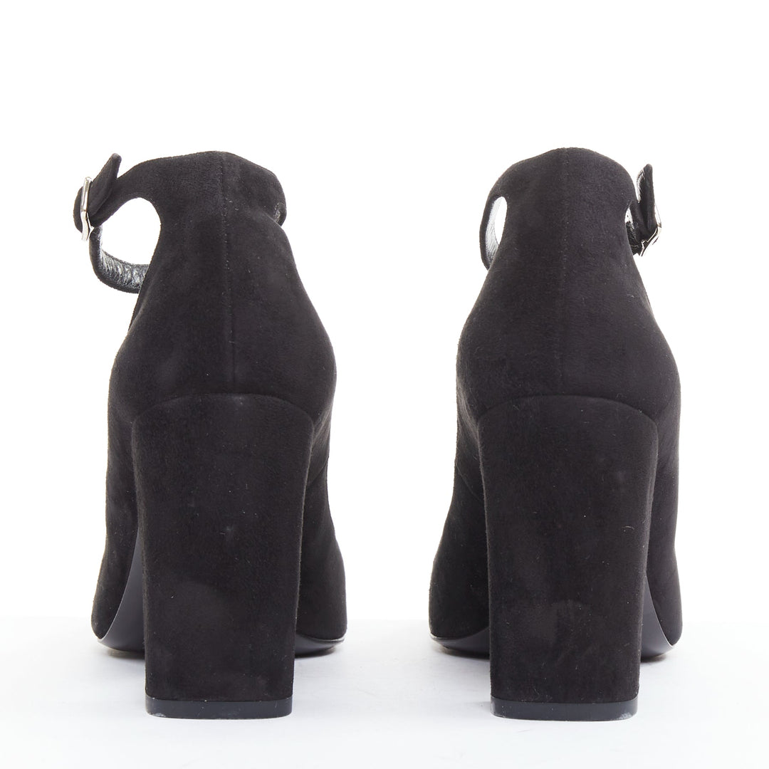 SAINT LAURENT black suede leather buckle maryjane block heel pump EU37.5