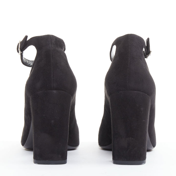SAINT LAURENT black suede leather buckle maryjane block heel pump EU37.5