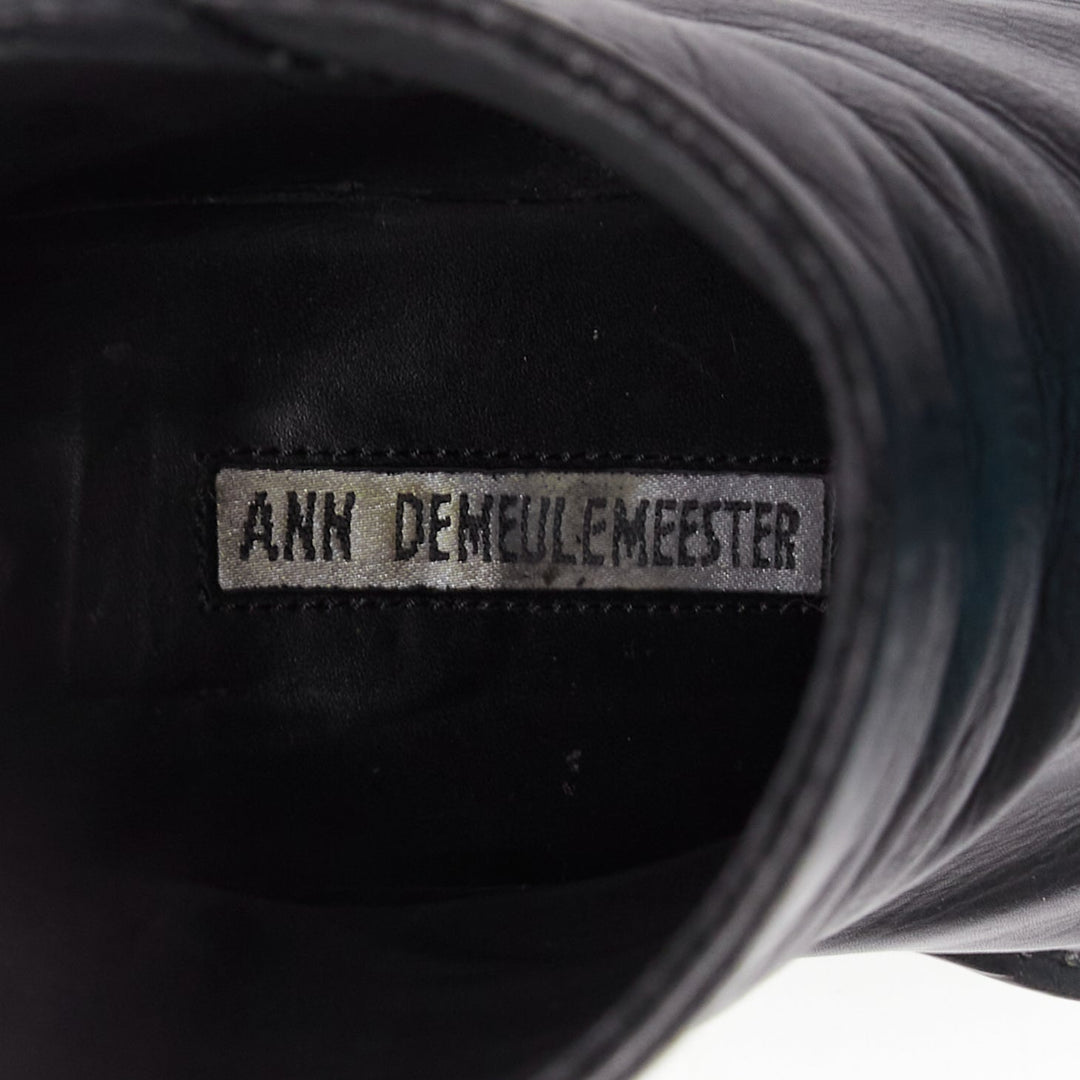 ANN DEMEULEMEESTER black leather round toe cuban wooden heel ankle boot EU36