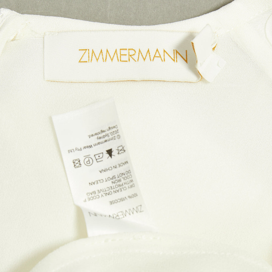 ZIMMERMANN off white viscose lattice waistband puff sleeve peasant dress Sz.1 S