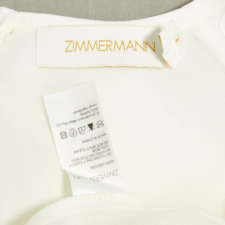 ZIMMERMANN off white viscose lattice waistband puff sleeve peasant dress Sz.1 S