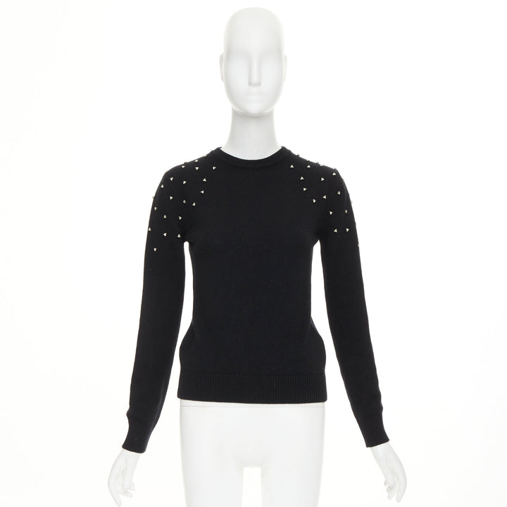SAINT LAURENT 2019 100% cashmere black clear triangle crystal crew sweater XS
