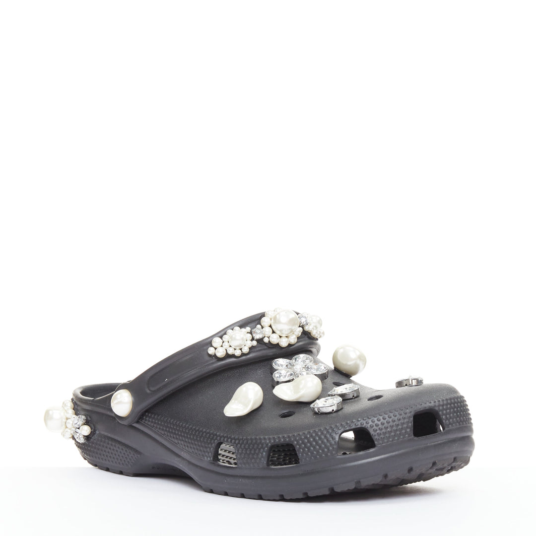 SIMONE ROCHA CROCS black pearl crystal embellished gibbitz clogs US10 EU40